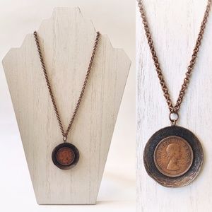 VTG MCM Queen Elizabeth II Regina South Africa Half Penny Necklace